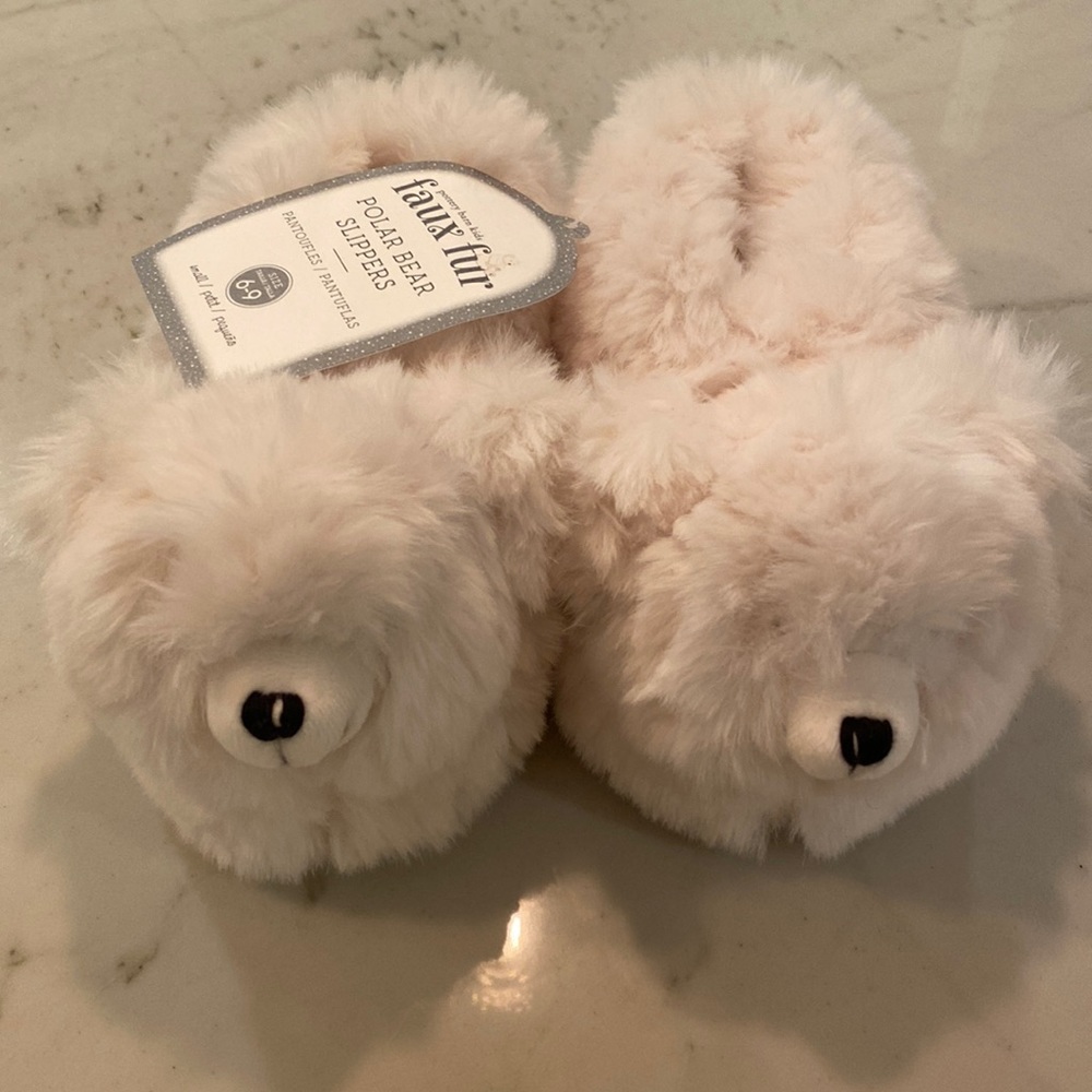 NEW! Pottery Barn Kids faux fur polar bear slippers
